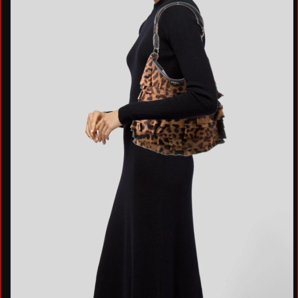 YVES SAINT LAURENT  Brown/Black Leopard Print Calfhair  Leather St. Tropez Hobo